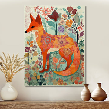 Boho Fox In Flower Forest - Orange Fox Wall Art